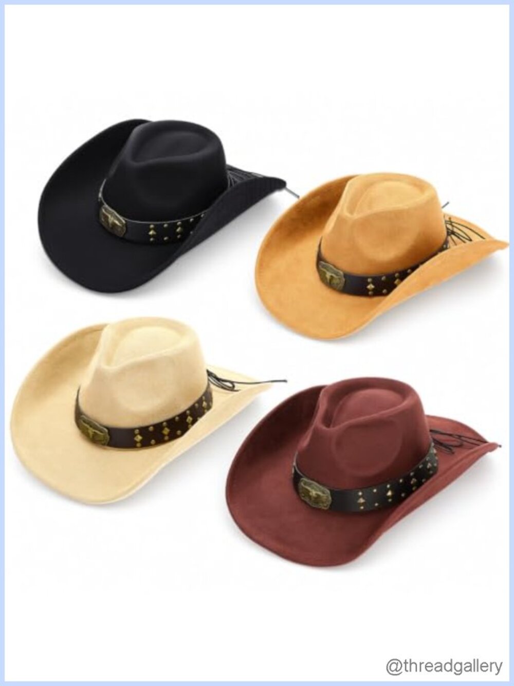4 Pack Cowboy Hats Wide Brim Suede Felt Adjustable Western Hats